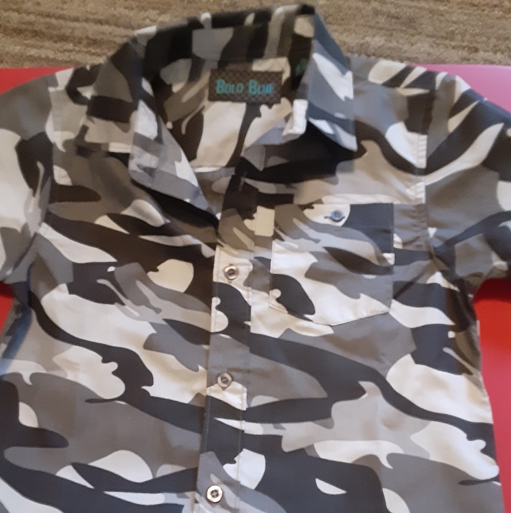 A grey camo button down shirt